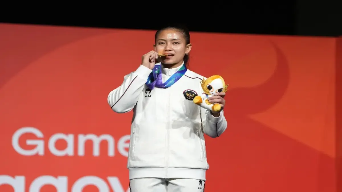Atlet panjat tebing putri Desak Made Rita Kusuma yang mendapatkan medali emas.