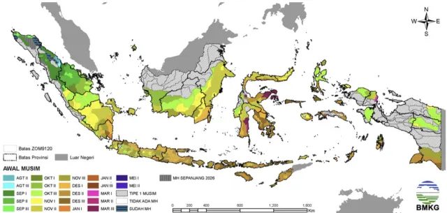 BMKG Prediksi Musim Hujan 2026/2027 Mundur, Mayoritas Wilayah Mulai Desember